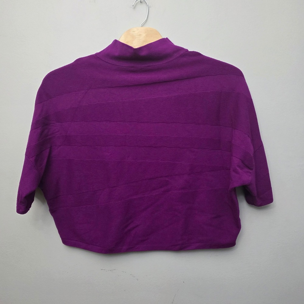 Joseph Ribkoff Knit Top Women L Purple Mock Neck Batwing Cropped Textured Modern - Picture 4 of 7